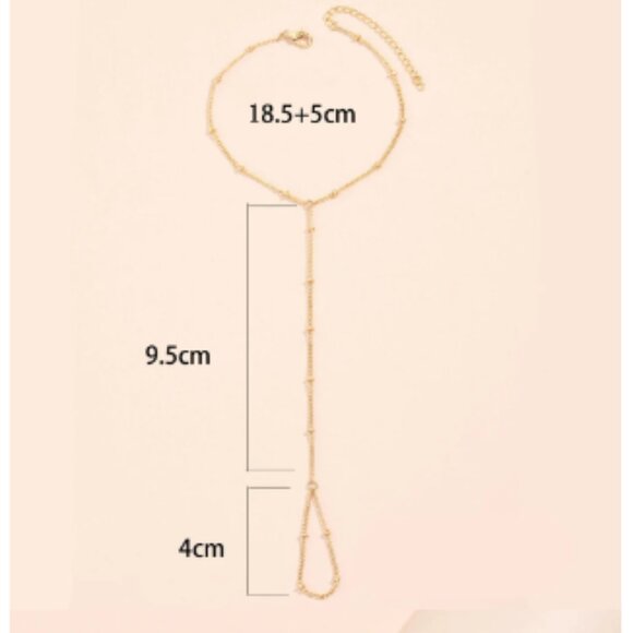 Tiny Chain Bracelet Finger Rings Gold Color Link Chains Connecting Hand Harness - Picture 4 of 5